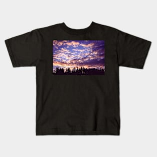 Sunset clouds and redwood trees Kids T-Shirt